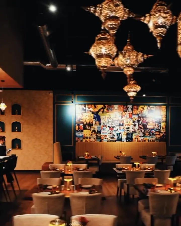 Brass lanterns over the dining room